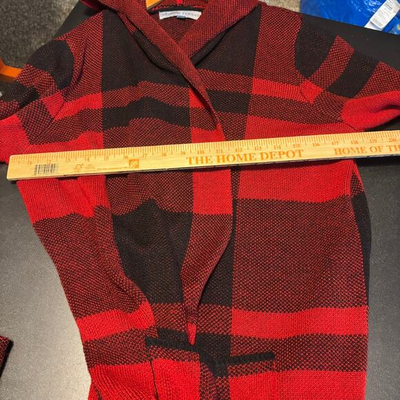Absolutely Famous Red Black Buffalo Plaid Hooded Open Cardigan Sweater L - Picture 6 of 7